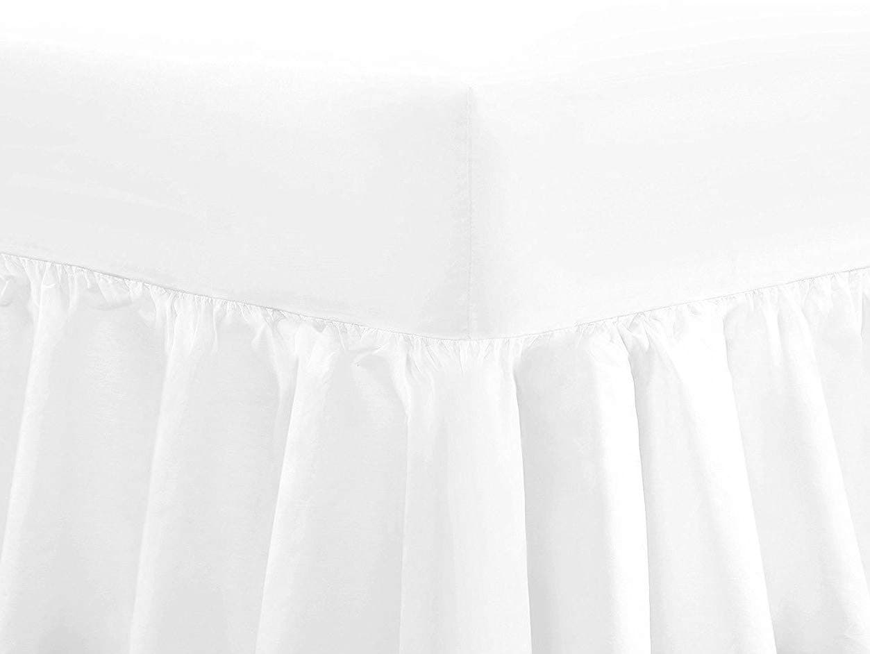 Lifestyle Production Extra Deep Percale Frill Valance Fitted Bed Sheets Single Double King Size 180 Tread Count (Double, White)