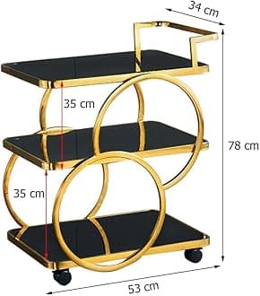 End Table Bar Trolley 3-Tier Metal Serving Trolley with Gold Elegant Home and Restaurant Mobile Cart for Effortless Food Serving Coffee Table for Living Room (Golden Black)