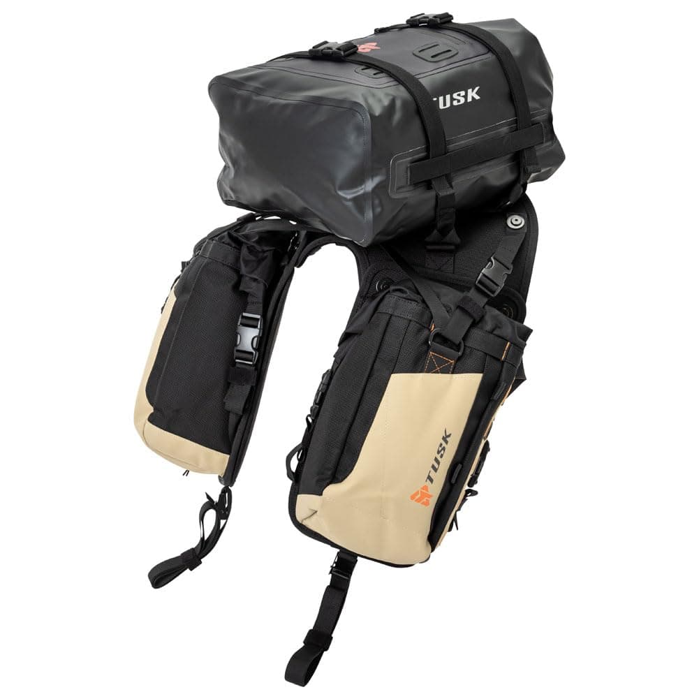 TUSK Excursion Rackless Luggage System w/Small Dry Duffel Tail Bag Standard Heat Shield Black/Tan