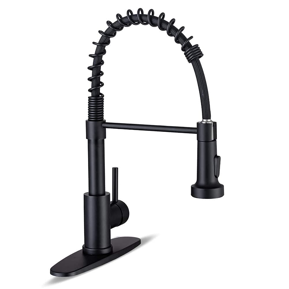 Kitchen Faucet, Kitchen Faucets with Pull Down Sprayer Sus304 Stainless Steel Matte Black Industrial Single Handle One Hole Or 3 Hole Faucet for Farmhouse Camper Laundry Utility Rv Wet Bar Sinks