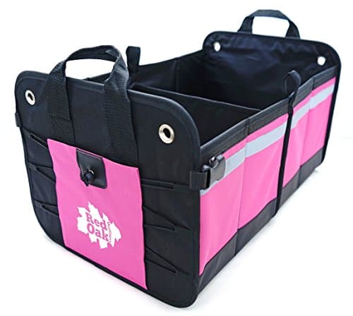 Car Auto Trunk Organizer | Premium Foldable Cargo Container | 22"x14"x12" | Sturdy Clutter Control for Your Car, Auto, Truck, Minivan or SUV | Rugged, Heavy Duty Storage Bin and Carrier (Black/Pink)