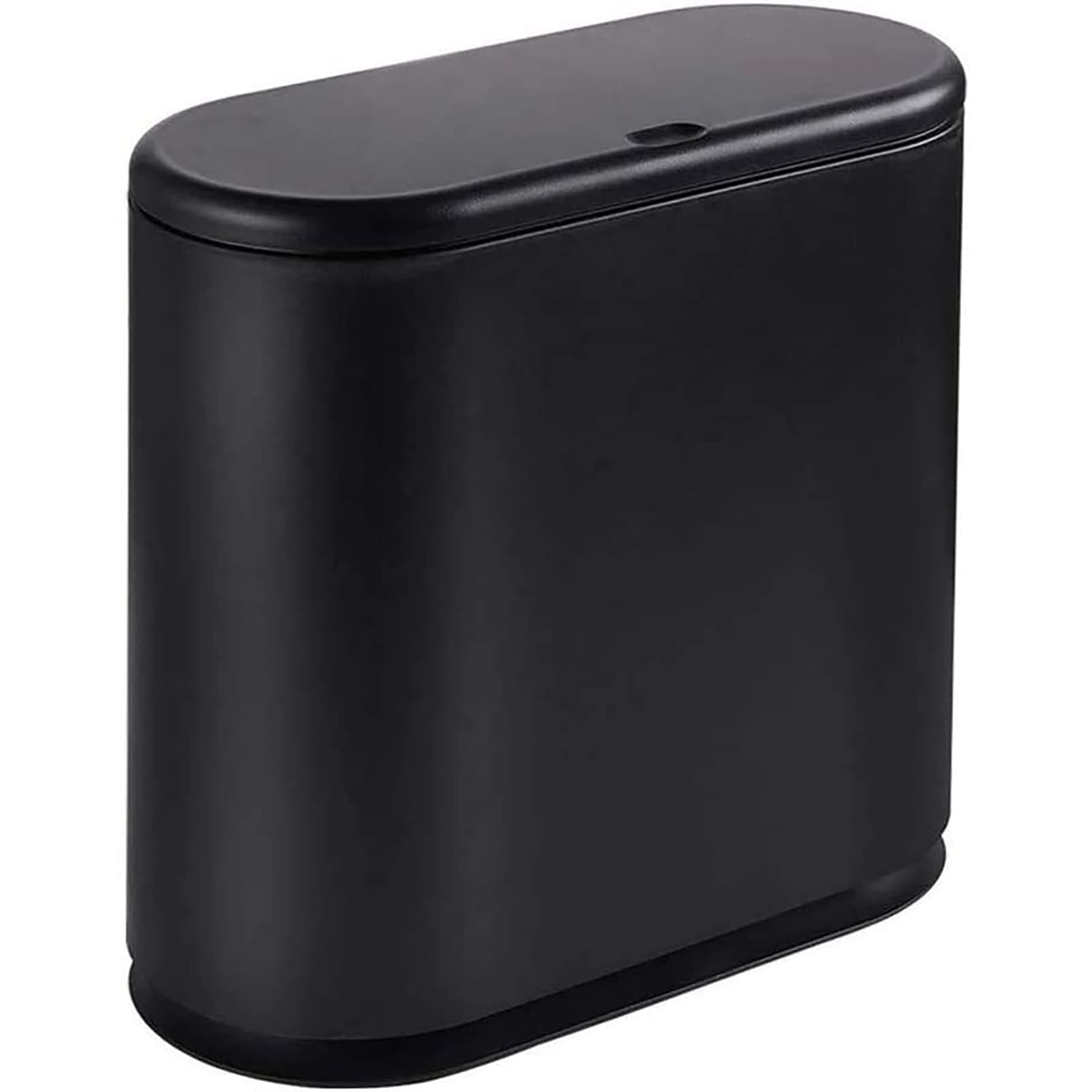 Oval Push-Type Trash Can Clamshell Cover Plastic Slim Pedal Bin (Black)