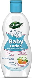 Dabur Baby Lotion: pH 5.5 Balanced for baby skin | No Harmful Chemicals | Contains Aloe Vera, Licorice and Almonds | Hypoallergenic and Dermatologically Tested | No Paraben and Phthalates - 200 ml