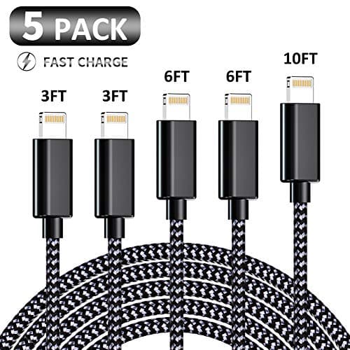 iPhone Charger, KRISLOG MFi Certified Cable 5 Pack High Speed Transfer Cords USB Fast Charging&Syncing Cable Compatible iPhone 11 Pro Xs MAX XR 8 8 Plus 7 7 Plus 6s 6s Plus(3ft×2 6ft×2 10ft)