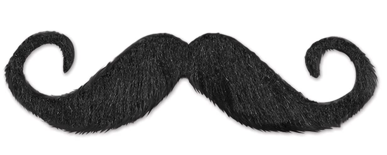 Beistle Handlebar Hairy 'Stache – Black Self-Adhesive Polyester Handlebar Mustache, Halloween Costume Accessory for Disguises, Photo Booths, Western Parties, and Character Dress-Up, 5”