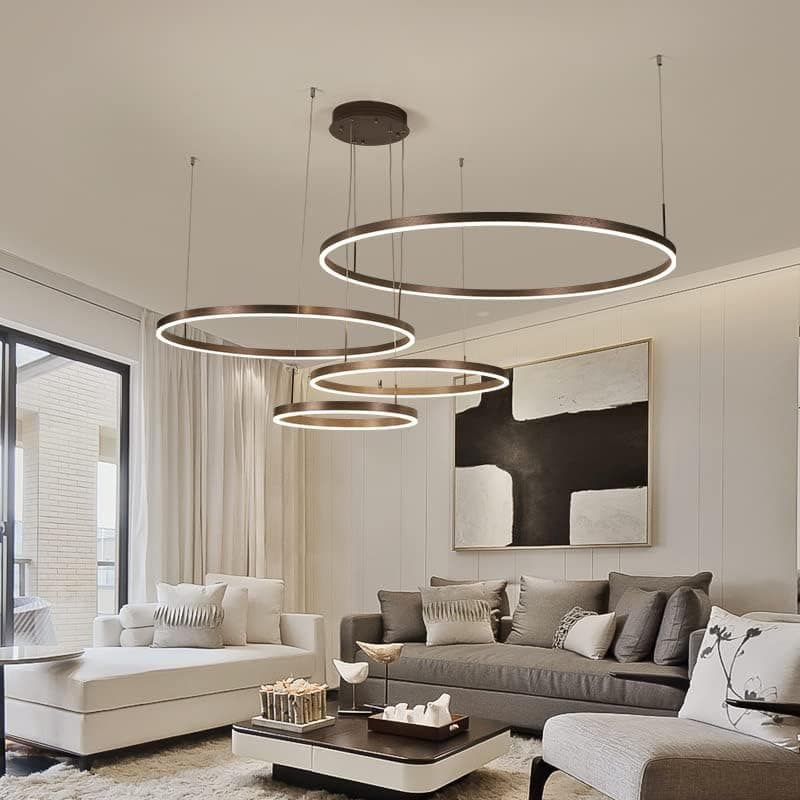CITRA 4 Light 4 Rings Big Full Spread Brown LED Chandelier Hanging Lamp - Warm White