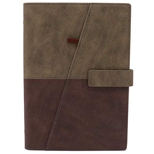 WCR Refillable Notebook, Loose-Leaf Writing Journal Spiral Bound Diary, Executive Personal Organiser with Card Pockets, Pen Loop, Magnetic Clip, Ruled Paper 160Pages (Taupe and Brown, A5) Office Product – Day to Day Calendar