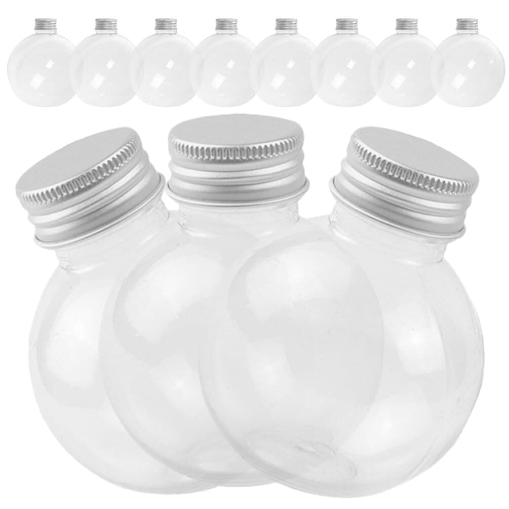 Sewroro Bulb Shaped Bottle 50pcs Clear Round Bulb Container Light Bulb Bottles Juice Water Drink Cup Fillable Light Bulb Creative Beverage Mug Candy Jar with Screw Cap for Party Favor Silver