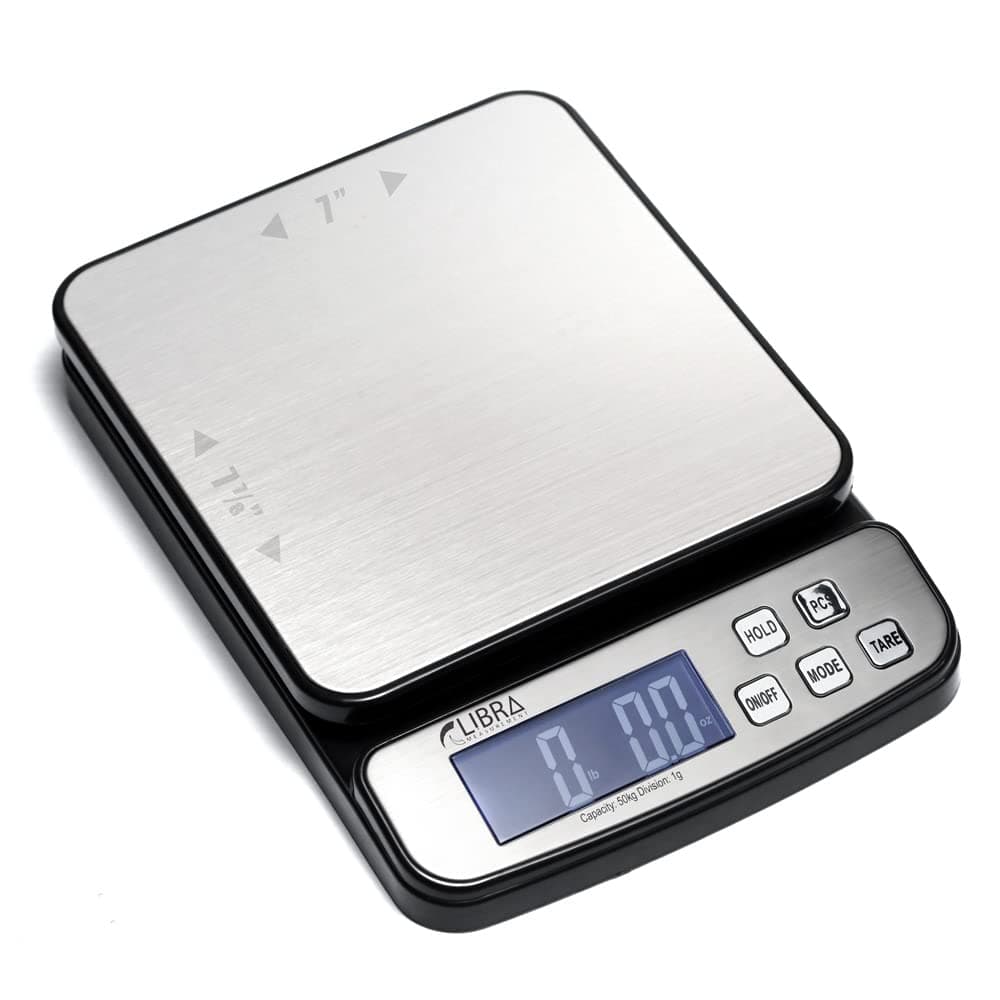 110 lb (50 kg) Digital Postal Scale, Piece Counting, Stainless Steel Platform, Backlit LCD, AC Adapter, Multiple Weight Units, Capacity: Max 50 kg (110 lb), Min 5 g (0.2 oz), Division 1 g / 0.1 oz