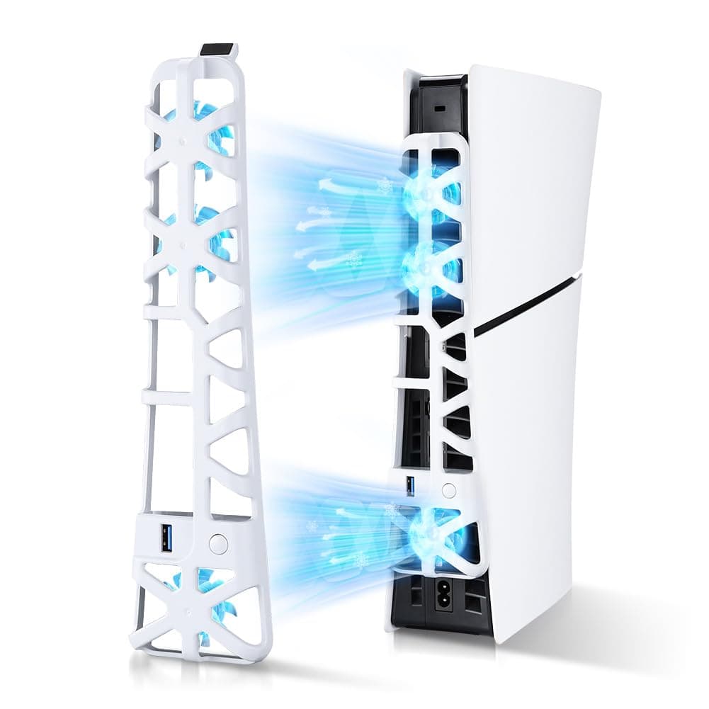 Cooling Fan with LED Light for PS5 Slim, Quiet Cooling System Accessories for Playstation 5 Slim Disc and Digital Editions, Compatible with Horizontal Stand For Game Console