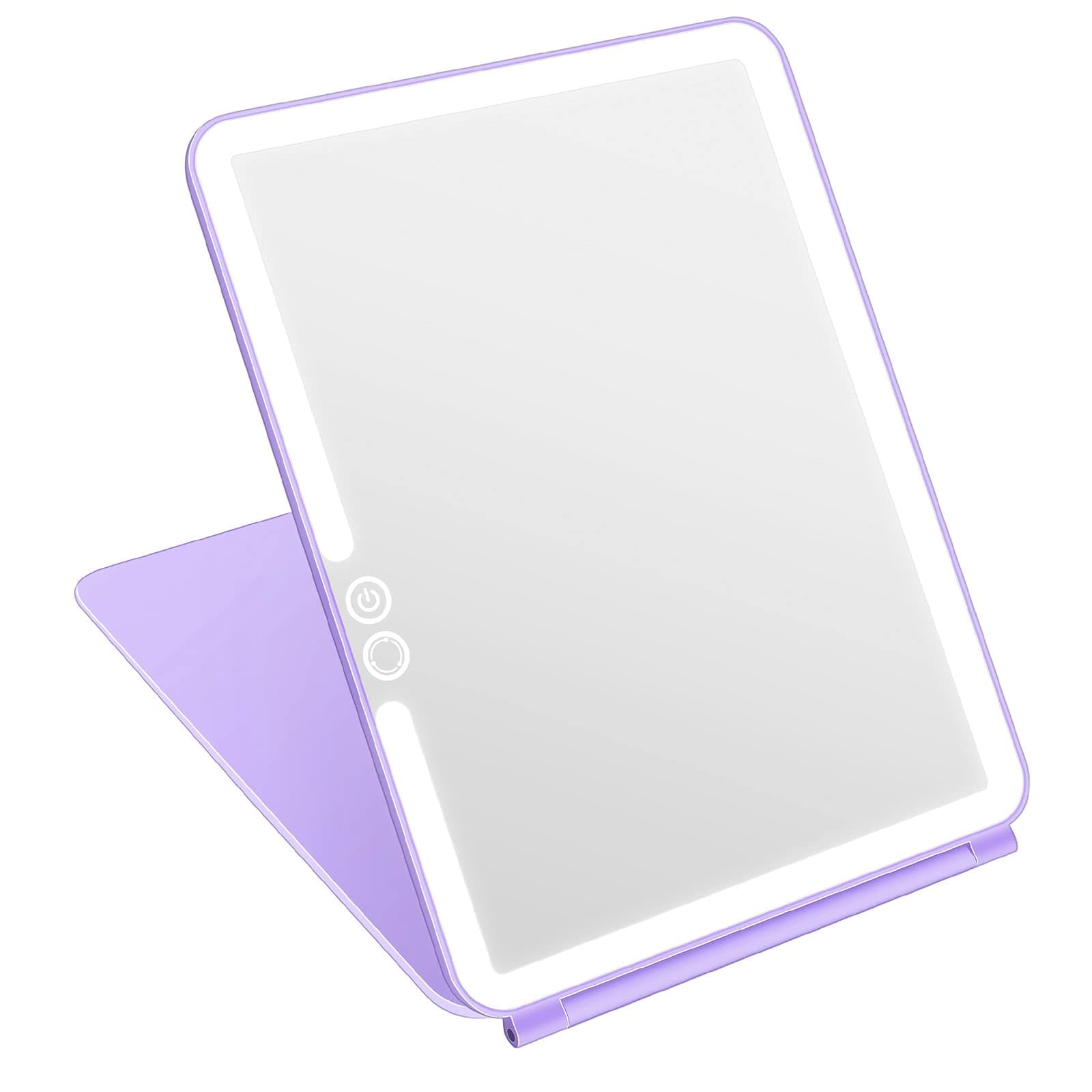 deweisn Folding Lighted Makeup Mirror with 72 LEDs 3 Colors Light Modes USB Rechargable 1800mA Batteries Portable Ultra Thin Compact Vanity Mirror Dimmable Travel mirror