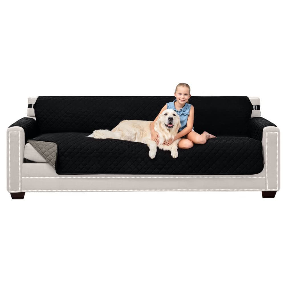 Sofa Shield Original Patent Pending Reversible Oversized Jumbo Sofa Protector for Seat Width up to 88 Inch, Furniture Slipcover, 2 Inch Strap, Couch Slip Cover Throw for Dogs, Sofa, Black Gray