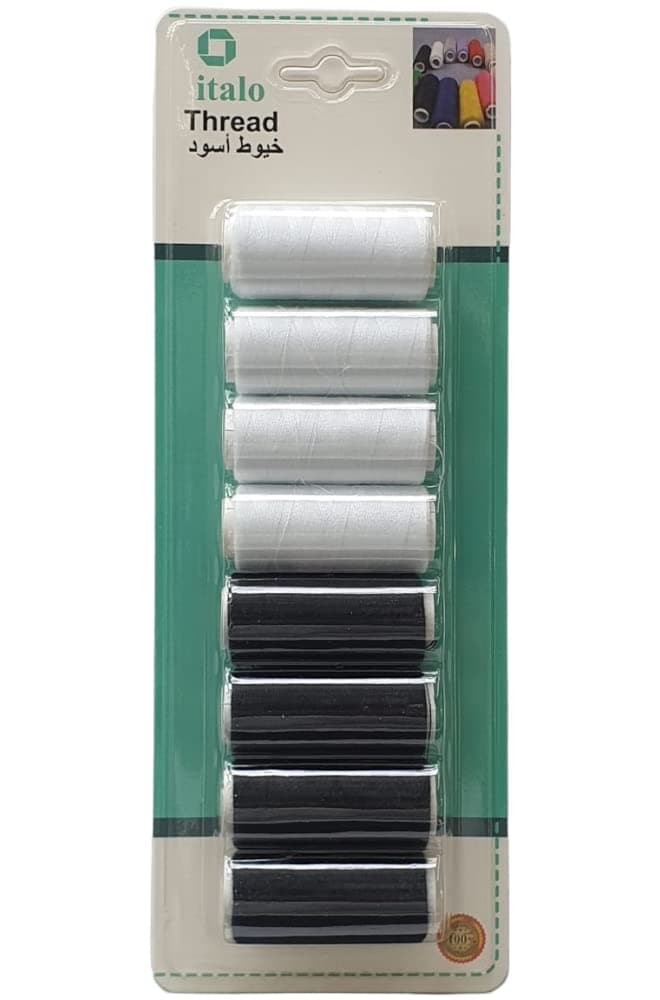 8-Piece of Spun Polyester Sewing Thread For General Sewing And Repair Purpose Black and White Colour 200 Meter Per Piece