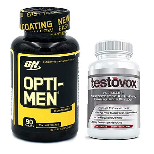Opti-Men Multivitamin and Testovox: The Ultimate Stack for Men | Optimum Nutrition Daily Vitamin Bundled with Testosterone Boosting, Muscle Building Supplement (Opti Men 90 tabs + Testovox 60 caps)