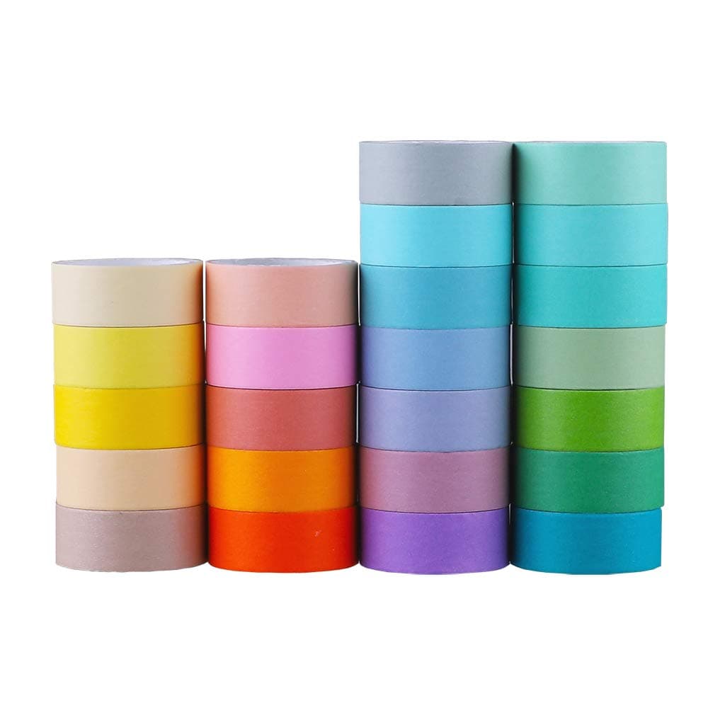 HAUTOCO 24 Rolls Solid Color Washi Masking Tape Set, 15mm Wide DIY Decorative Washi Tape for Scrapbook, Journal, Planner, Gift Wrapping, DIY Arts and Crafts