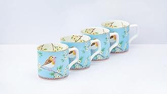 GOLDEN QUEEN'S Bone China Handcrafted Tea Cups-Set Of 6 | Ideal For Everyday Tea And Coffee, Enhancing Your Daily Rituals (Blue Birdie), 200 Ml