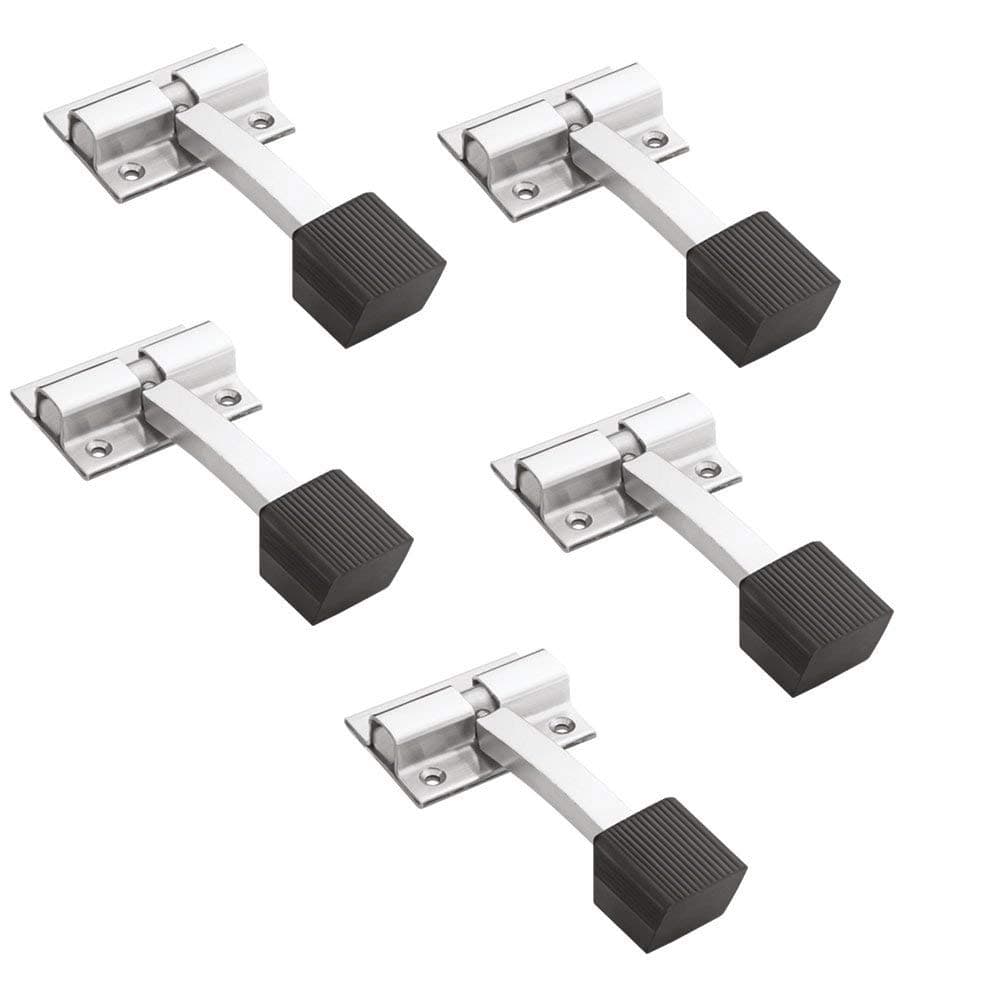MHS Decorative Door Stopper with Powerful Working Rubber with Fitting Screws in Different Shapes and Finish Check All Variation and Get Latest Product (Square Steel Silver Finish, Pack of 5)