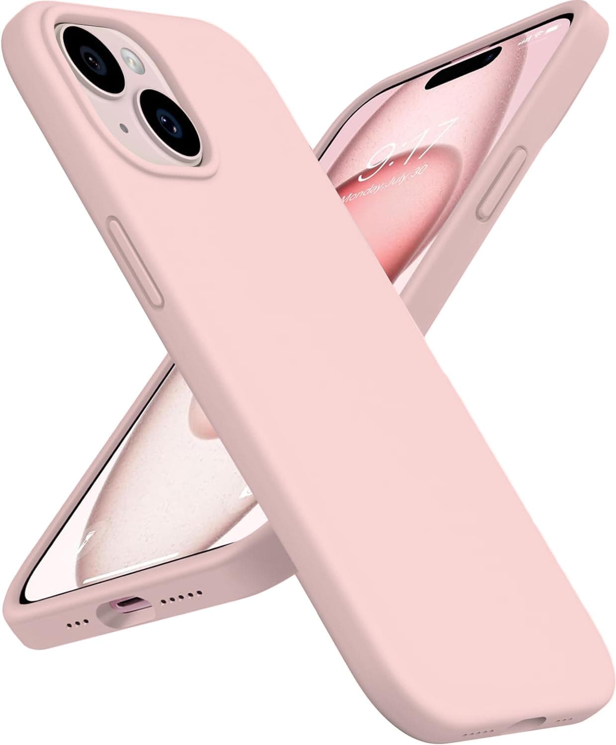 VONZEE Liquid Silicone Cover Compatible for iPhone 15 Case Non-Slip Full Body Protective Covers Shockproof Back Cover with High Raised Camera Lips (6.1 inch, Sand Pink)