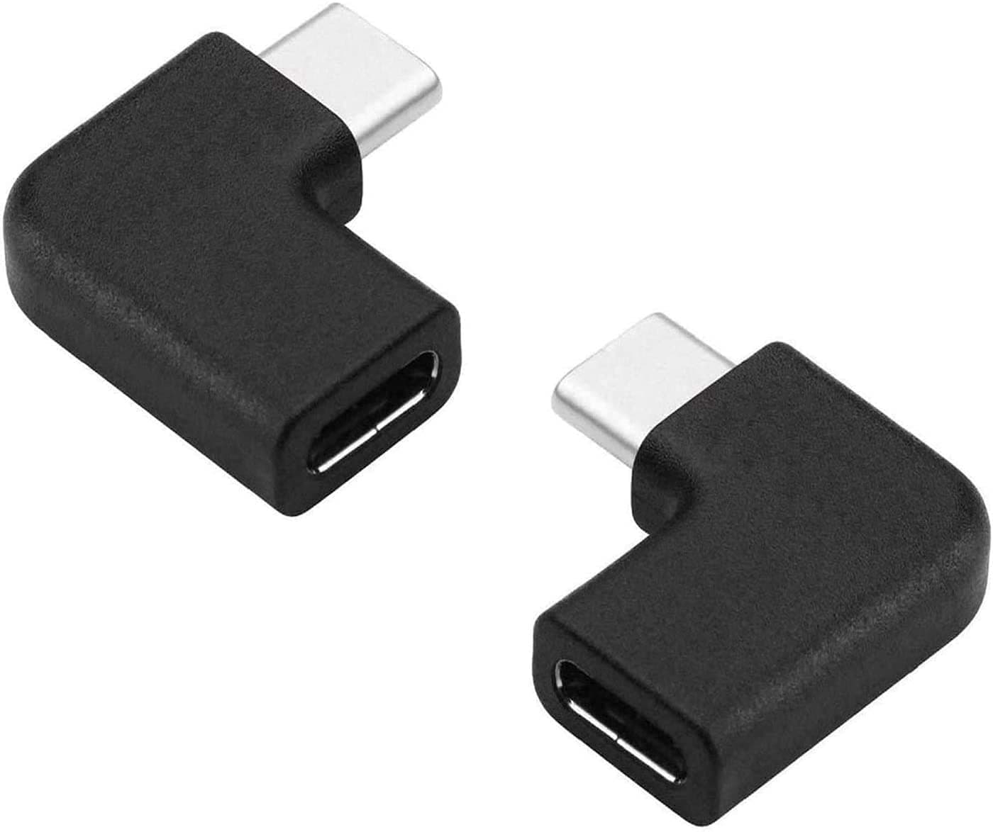 GodSpin USB-C 90 Degree Angle Adapter [2 Pack] - Male to Female, Right & Left Angled, USB 3.1 Type-C Extension for Laptop & Tablet (Black)