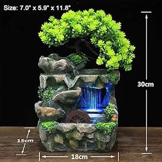 Indoor Water Fountain, Indoor Fountains and Waterfalls with Color LED Light & ON/Off Switch, Small Rockery Stream Tabletop Fountain Waterfall Decor for Home Office Bedroom