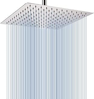 Voolan Rain Shower Head - High Flow Large Rainfall Shower Heads Made of Stainless Steel - Waterfall Bathroom Square Showerhead - Ceiling or Wall Mount (12" Chrome)