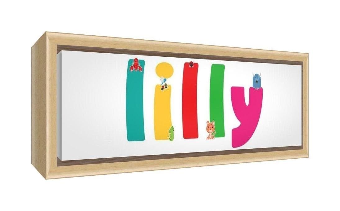 Feel Good Art Framed Box Canvas with Solid Natural Wooden Surround in Cute Illustrative Design Girl's Name (34 x 88 x 3 cm, Large, Lilly)