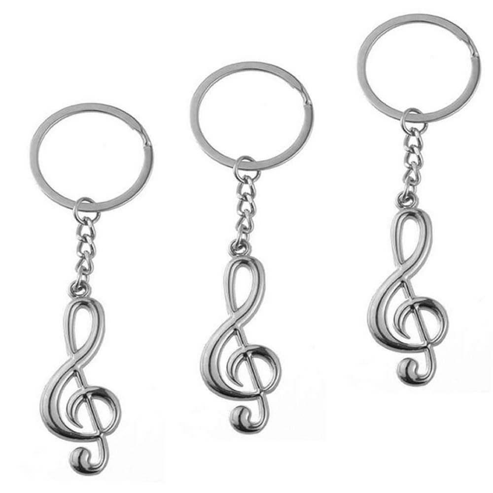 3 Pieces Mini Creative Musical Note Metal Keychain Key Ring Silver Music Symbol Pendant Souvenir Gift - Pack of 3