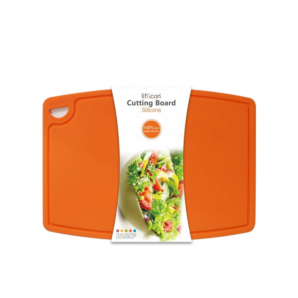 Liflicon Extra Large Thick Silicone Cutting Boards for Kitchen 14.6'' x 10.43'' Flexible Cutting Chopping Boards/Mats Non-slip Deep Drip Juice Groove, Dishwasher Safe-Orange
