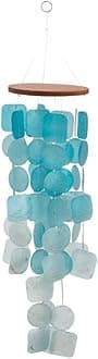 Capiz Shell Waterfall Windchime, 6" x 6" x 24", Teal