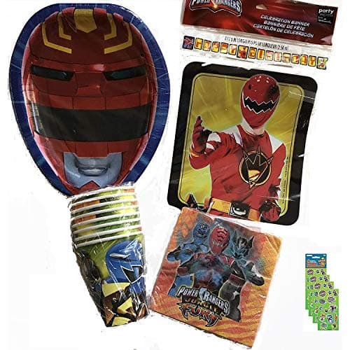 party bundle Power Rangers Birthday Party Supplies Bundle Pack includes Plates, Cups, Napkins, Blowouts, Party Game, Party Paper Masks