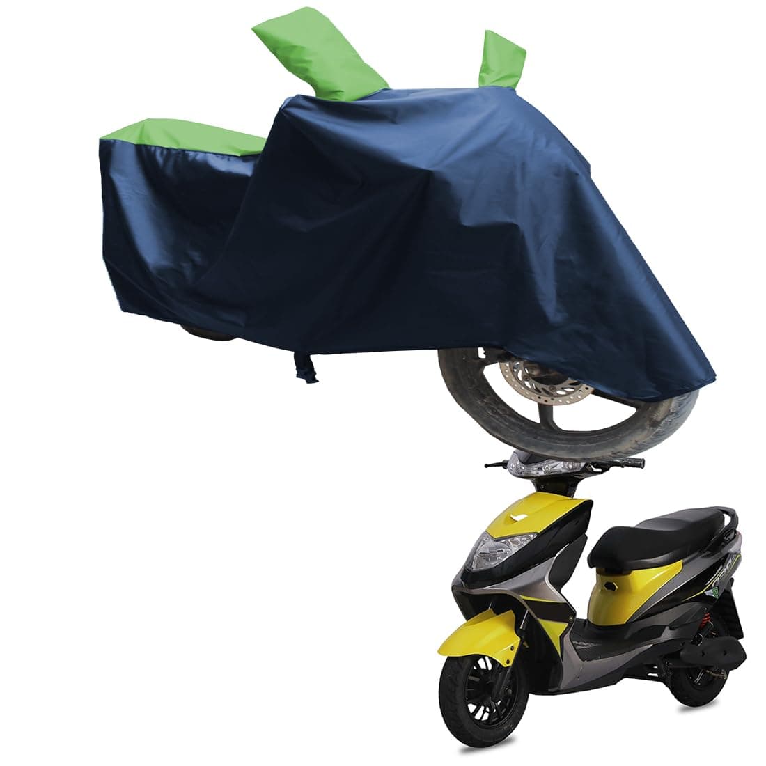 SS (FOR YOUR SMART NEEDS)® UV Protection & Dustproof with Mirror Pocket Bike Body Cover Compatible with Ampere REO | (Rasain Green | Blue)