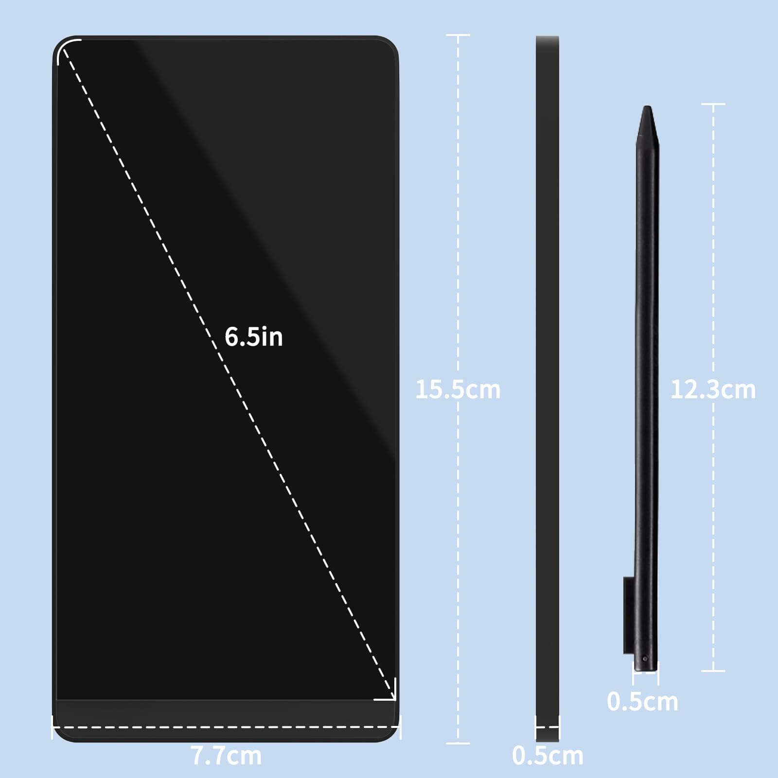 LCD Writing Tablet, Full Screen Digital Notepad for Adults and Kids, Reuseable Notepad with Hall Switch, Drafting, Taking Notes and Leaving Message, 6.5" inch, Black