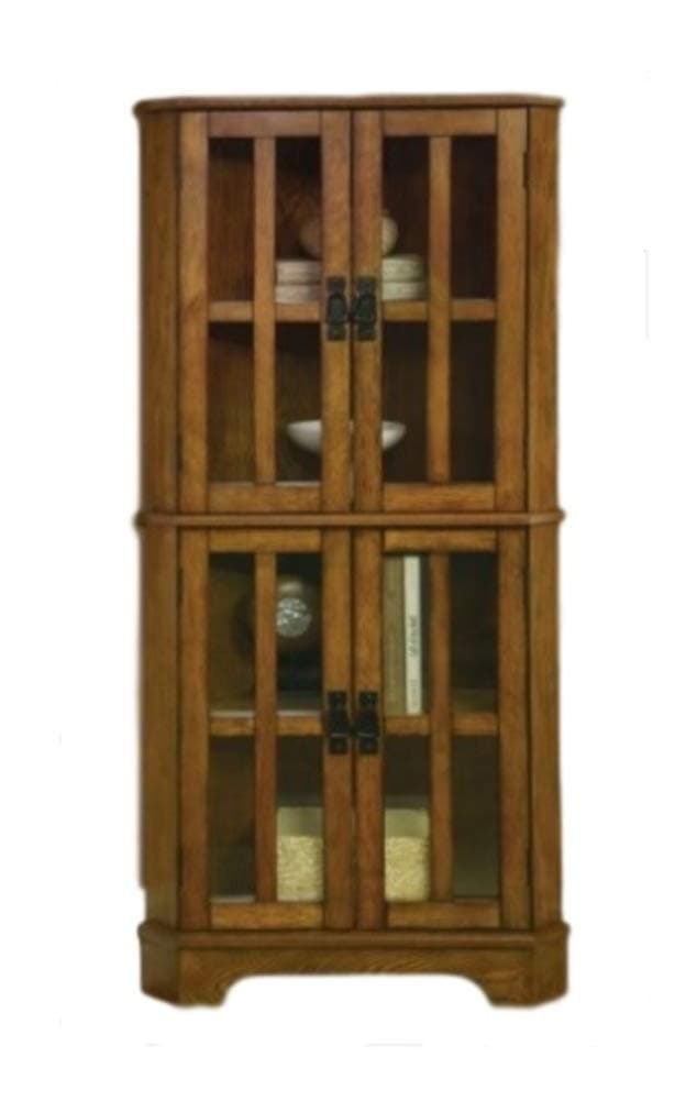 Corner Curio Cabinet Rustic Kitchen Organizer Storage Shelf China Display Etegere Farmhouse Brown Finish