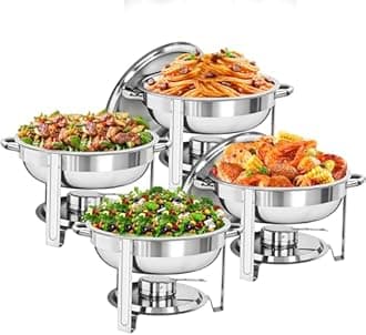 Chafing Dish Buffet Set 5 Qt Stainless Steel Food Warmer Chafers for Catering, Parties with Water Pan, Fuel Holder, Catering Buffet Servers and Warmers 4 Silver