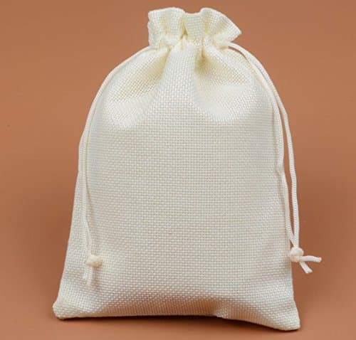 LYW 40 Pack Burlap Bags with Drawstring, 3.5 x 7 Inch (White)