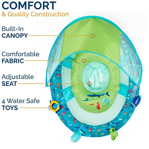 Baby Spring Float Splash N Play, Baby Float with Canopy, Baby Pool Toys & Swimming Pool Accessories for Kids 9-24 Months