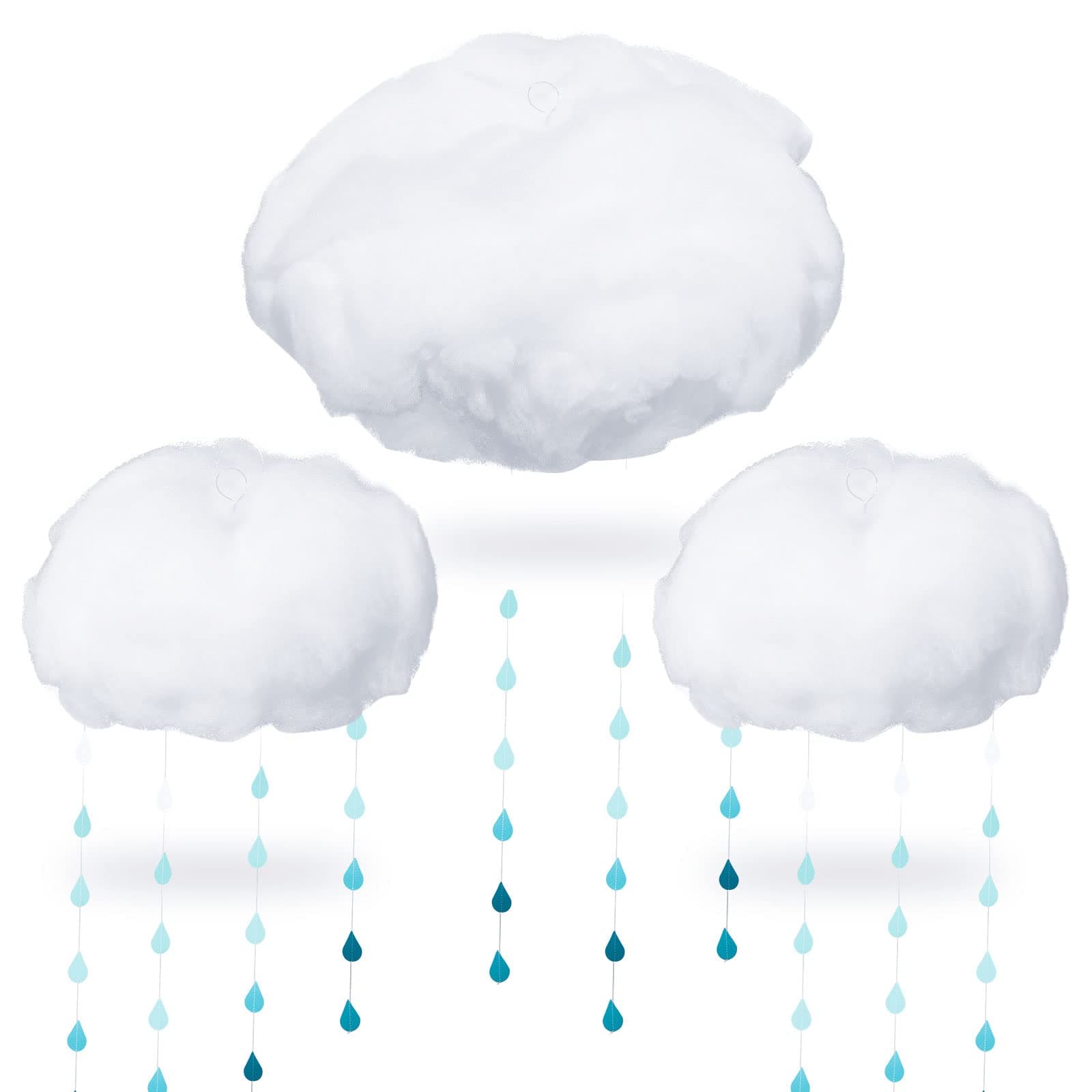 15 Pcs Artificial Cloud Props Raindrop Garland Set 3D Cloud Hanging Decorations 12 Paper Hanging Rain Drops Decor Pieces for Baby Shower Party and Centerpieces Stage Decoration