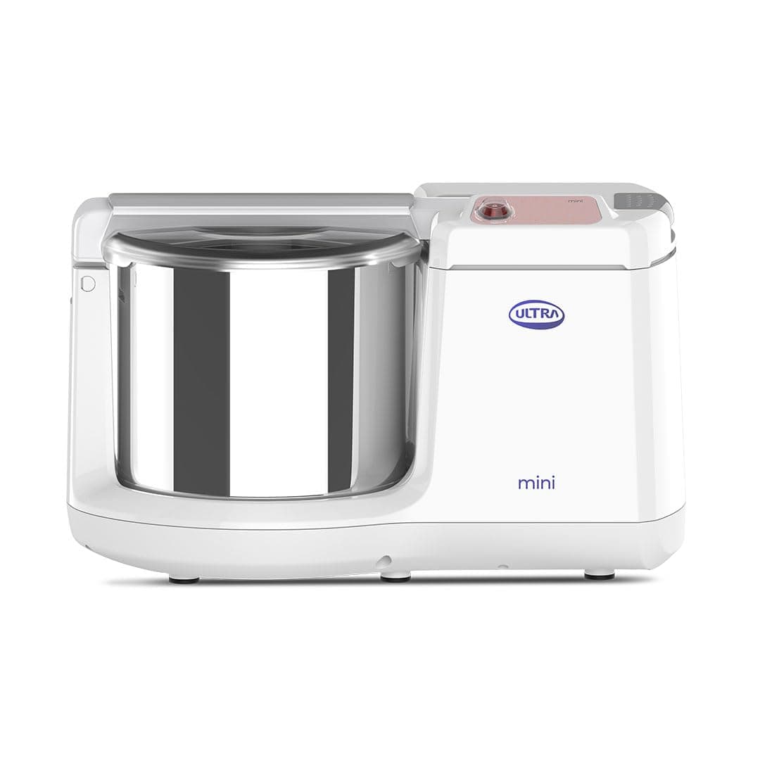 Ultra Mini 1.25 Litre Table Top Wet Grinder - White | Fast Grinding Conical Stones, 85W Power & 5 Years Warranty | AISI 304 Food-Grade SS Multi Utility Cylindrical Drum, Compact Design for Kitchen