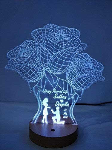 Customized 3D Illusion Multicolor lamp with Remote Control (Design - 3 Rose Pack of 1) Gift for Birthday, Anniversary, Wedding, Couple, Boyfriend, Girlfriend.