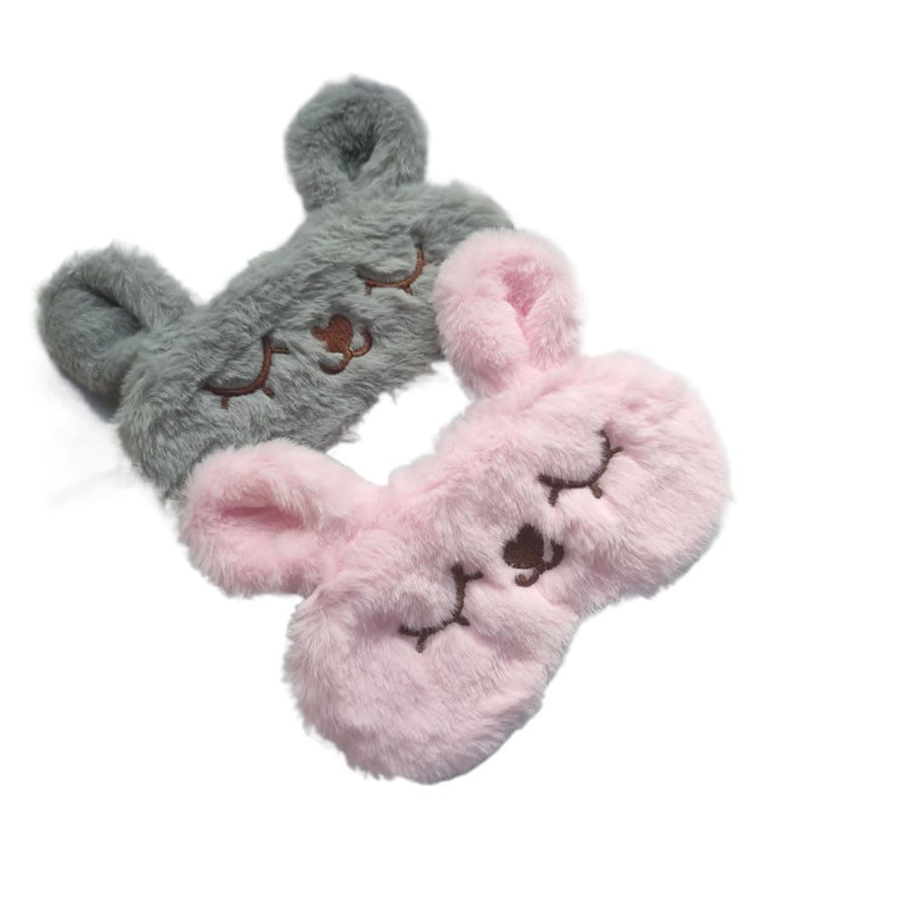2 Pack Soft Plush Rabbit Sleeping Eye Mask, Cute Animal Sleep Eye Cover, Funny Bunny Blindfold Eyeshade for Women Night Nap Travel (Pink, Grey)