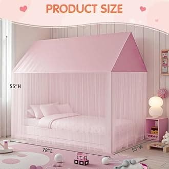 ZRVTM Princess Bed Canopy for Girls - Pink Bed Canopy Princess Castle Dreamy Playhouse Mosquito Net Reading Nook Canopies Play Tent Canopy Bed Curtains for Kids Room(Twin,Full)