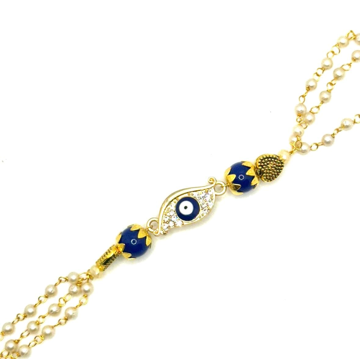 GenericCharming Evil Eye Lumba for Protection and Style - Blue Beads and Gold Chains