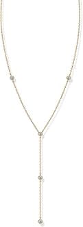 14K Gold Plated Lariat Station Necklace for Women | Simulated Diamond Chain Necklace | Cubic Zirconia Necklace