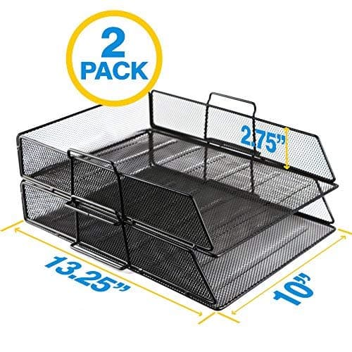 OfficeEmpire Metal Mesh Stackable Document Paper Tray Desk Organizer |13.25" X 10" X 2.75" | Black