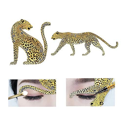 [2019 NEW DESIGN] 2 Pcs Cat Eyeliner Stencils Leopard Shape, Sturdier PVC Material Smoky Eyeshadow Applicators Template Plate, Cat Shape Eye liner & Eye Shadow Guide Template Tool