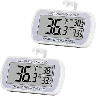 Digital Refrigerator Thermometer 2 Pack Fridge Freezer Room Thermometer Waterproof Large LCD Display Max/Min Record Function, White
