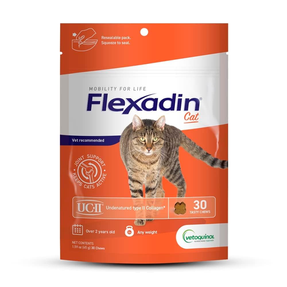 Flexadin Cat Hip and Joint Support Chew with UC-II, Cat Joint Supplement, Clinically Proven and Veterinarian-Developed Formula for Hip and Joint Support Cats, 30 Count Bag