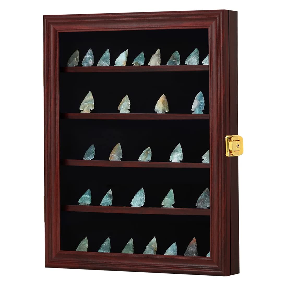 KCRasan Arrowhead Display Case - Native American Arrowhead Shadow Box Wall Mount Arrowhead Collection Display Cabinet with Uv Protection Cherry