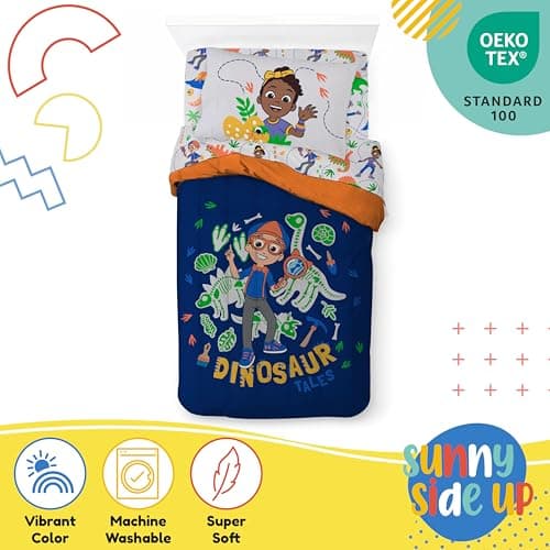 Sunny Side Up Kids Comforter Set Includes Sheets and Pillow Covers - Soft and Cozy Bed Set for Stylish Room Decor, Blue - Blippi, 5 Piece Twin Bedding