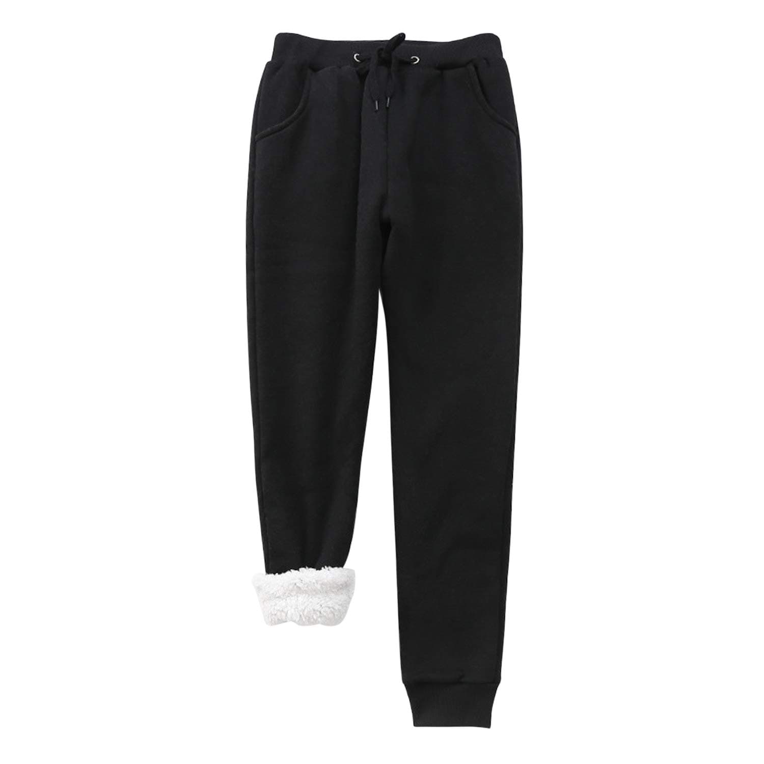 Womens Fleece Lined Jogger Pants Solid Soft Warm Athletic Drawstring Sweatpants with Pockets